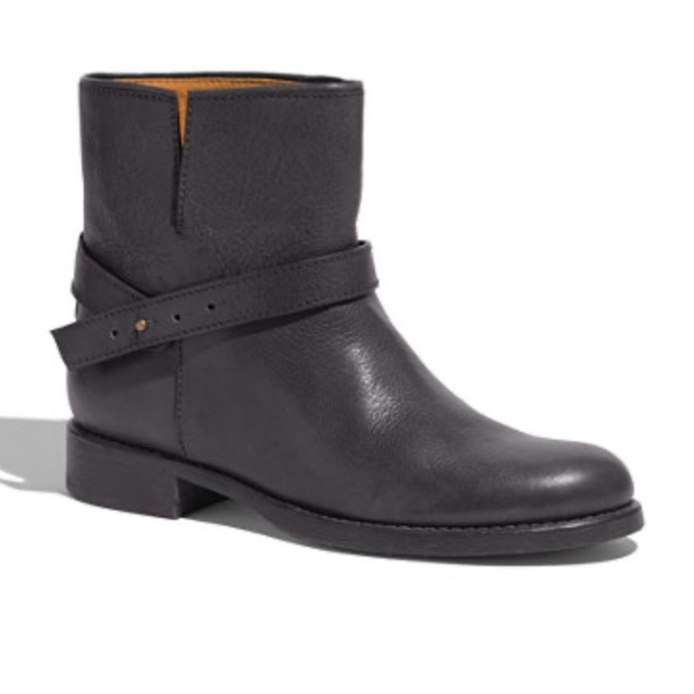 Madewell The Biker Black Leather Slip-On Moto Combat Biker Ankl...